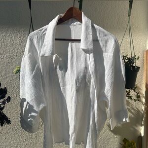 White Sheer Button-Up Blouse
